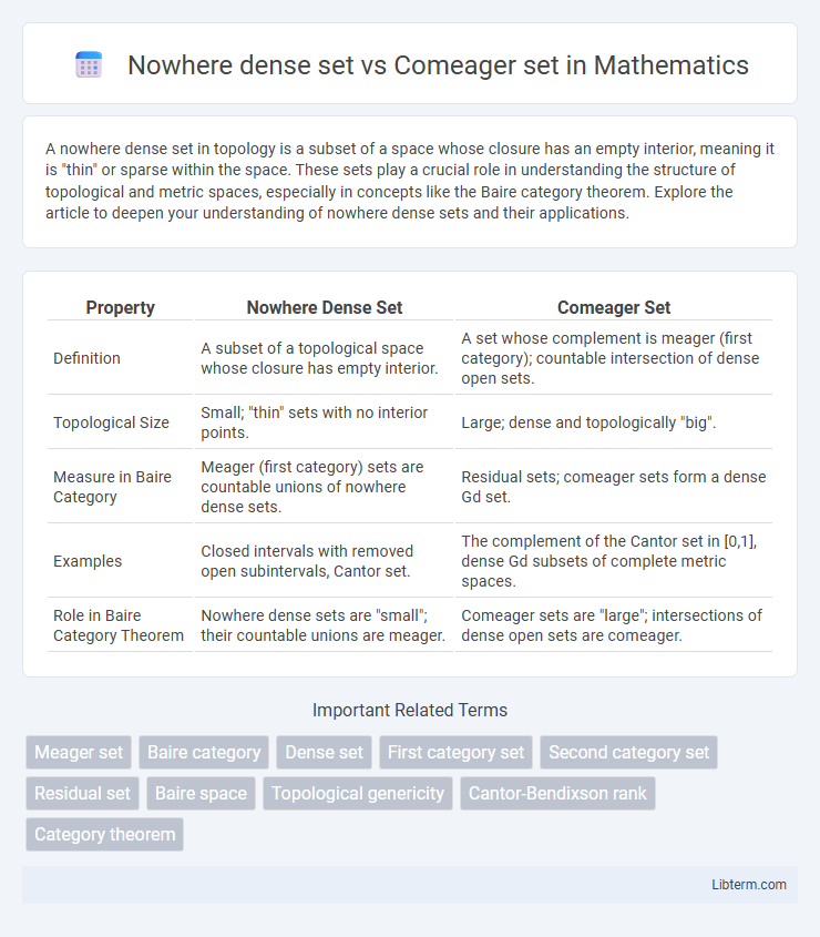 Comeager set vs Nowhere dense set in Mathematics - What is The Difference?