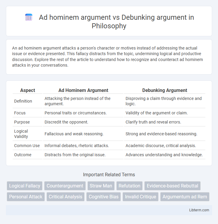 Debunking argument vs Ad hominem argument in Philosophy - What is The Difference?