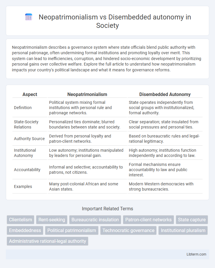 Disembedded autonomy vs Neopatrimonialism in Society - What is The Difference?