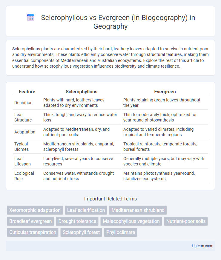 Evergreen (in Biogeography) vs Sclerophyllous in Geography - What is The Difference?