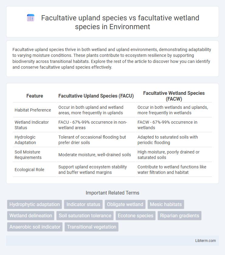 facultative wetland species vs Facultative upland species in Environment - What is The Difference?