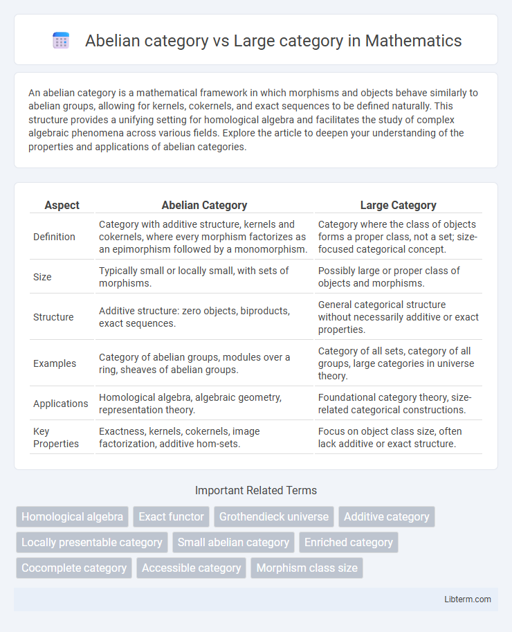 Large category vs Abelian category in Mathematics - What is The Difference?