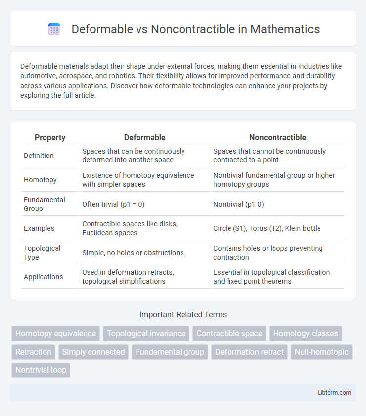 Noncontractible vs Deformable in Mathematics - What is The Difference?