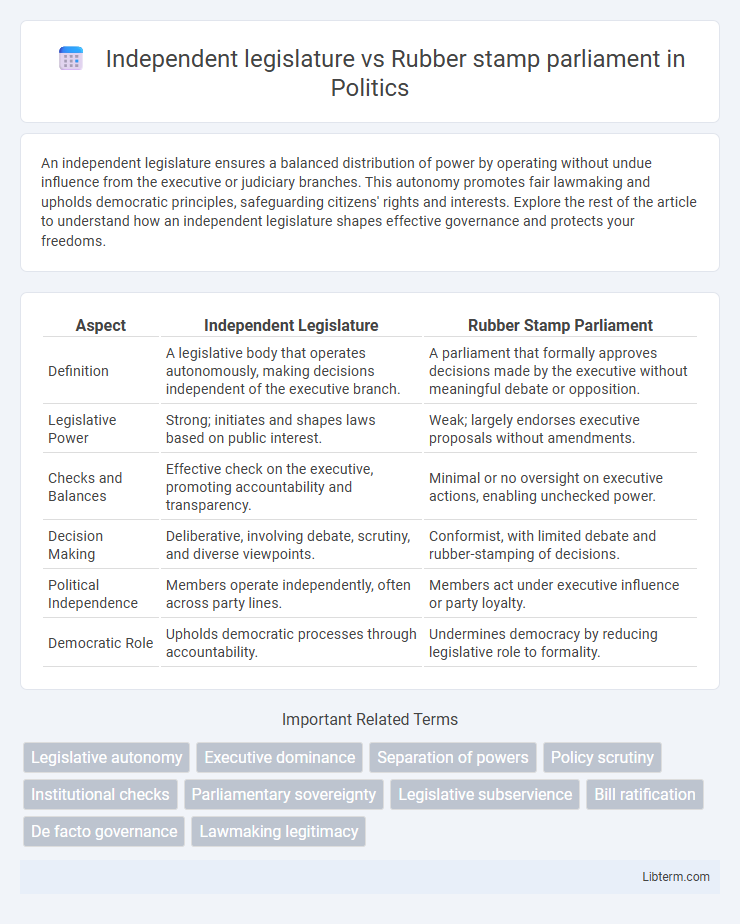 Rubber stamp parliament vs Independent legislature in Politics - What is The Difference?