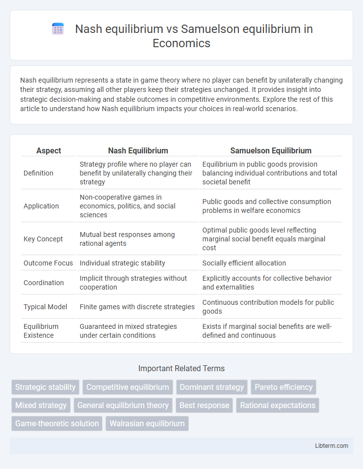 Samuelson equilibrium vs Nash equilibrium in Economics - What is The Difference?