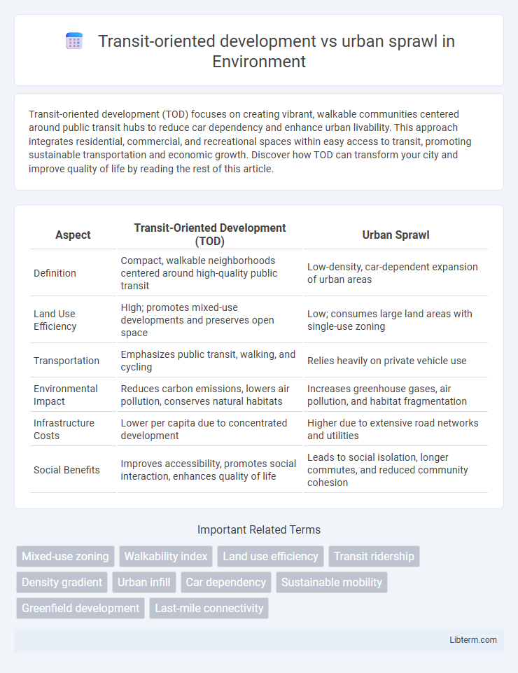 urban sprawl vs Transit-oriented development in Environment - What is The Difference?