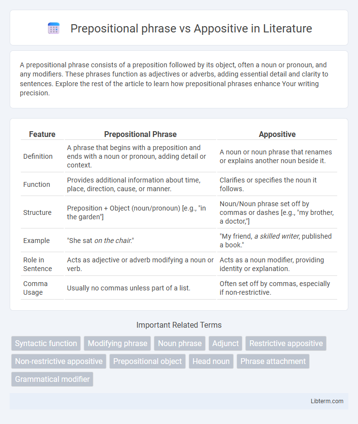 Appositive vs Prepositional phrase in Literature - What is The Difference?