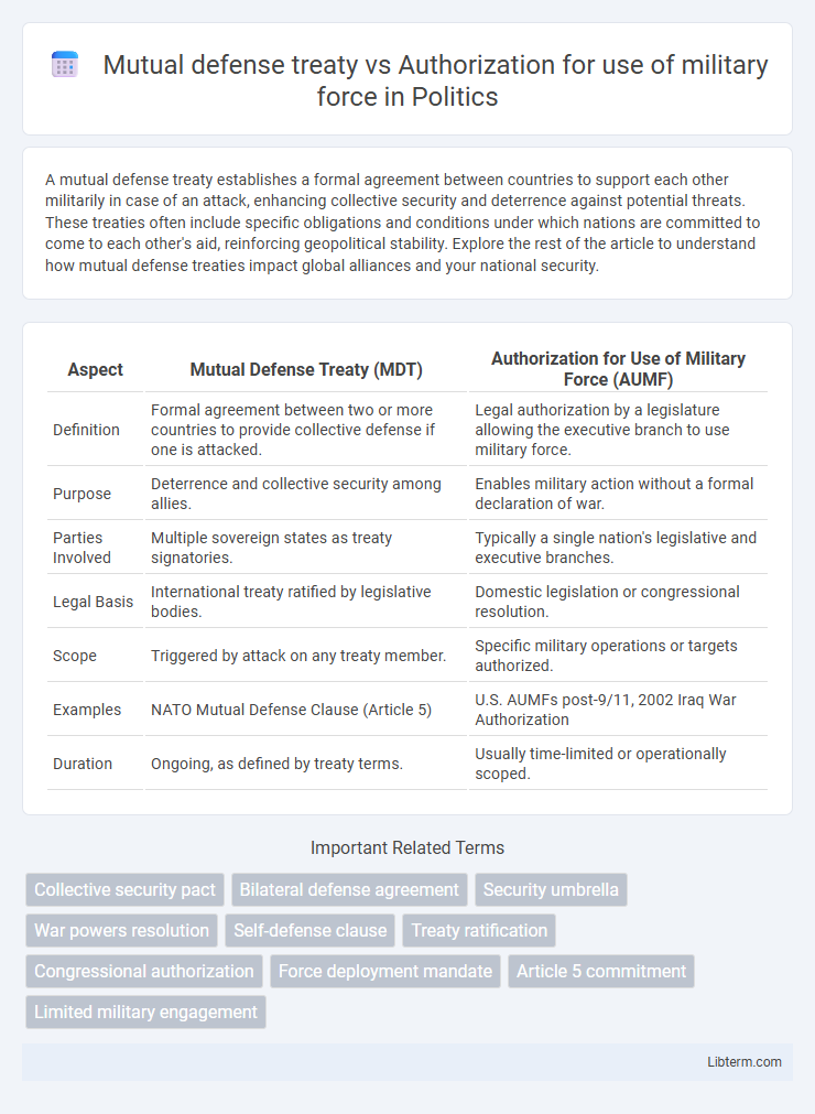 Authorization for use of military force vs Mutual defense treaty in Politics - What is The Difference?