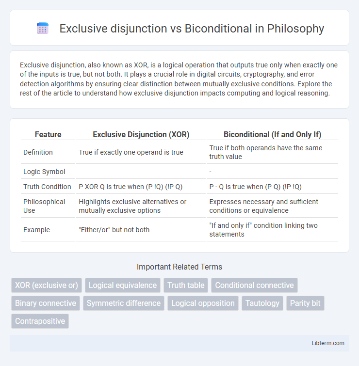Biconditional vs Exclusive disjunction in Philosophy - What is The Difference?