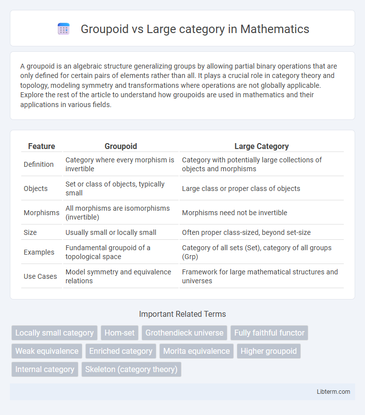 Large category vs Groupoid in Mathematics - What is The Difference?