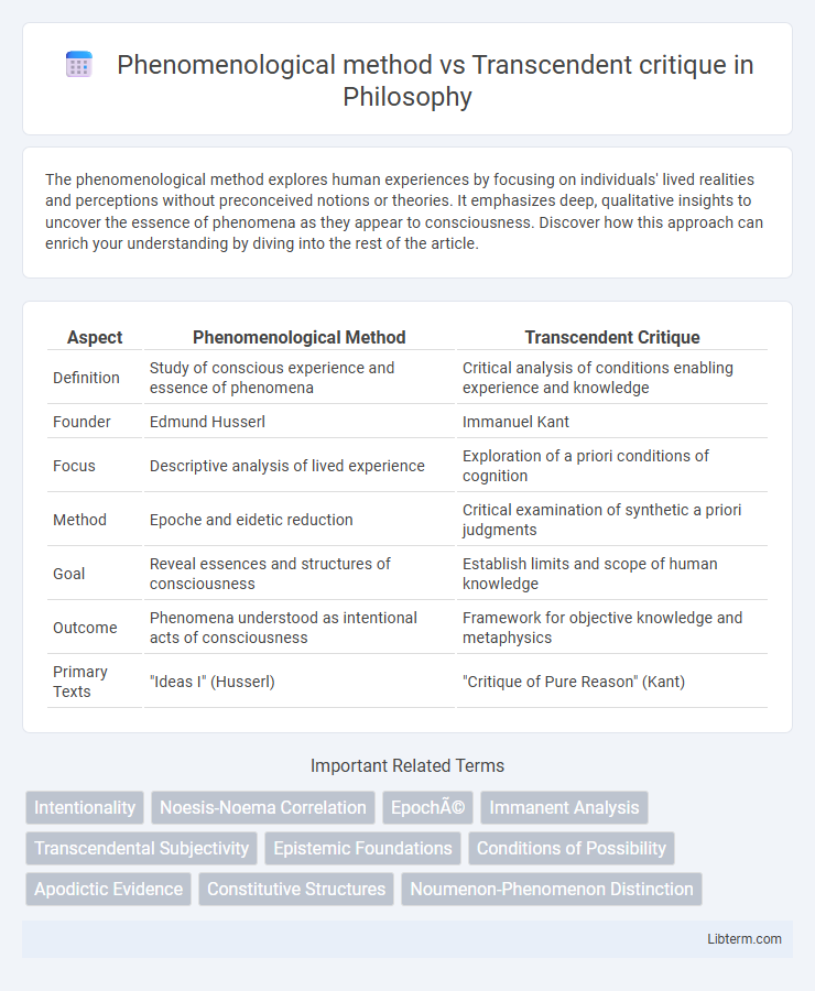 Transcendent critique vs Phenomenological method in Philosophy - What is The Difference?