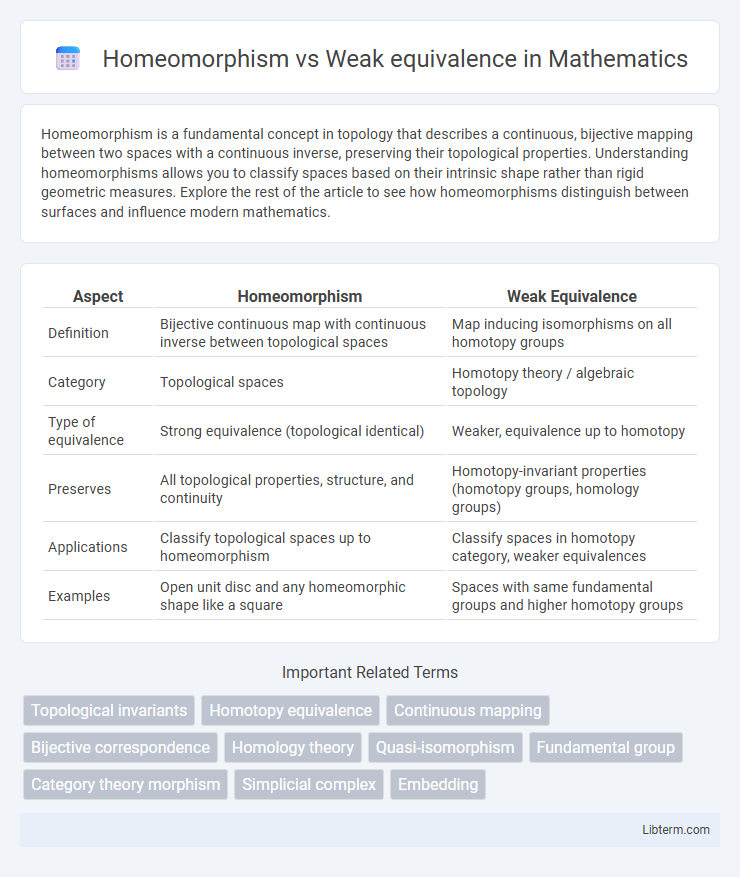 Weak equivalence vs Homeomorphism in Mathematics - What is The Difference?